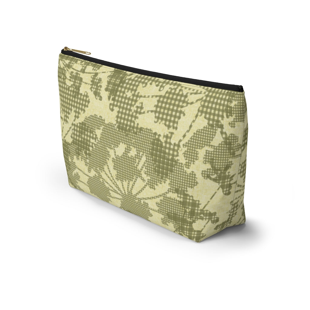 Floral Plaid Accessory Pouch w T-bottom in Green