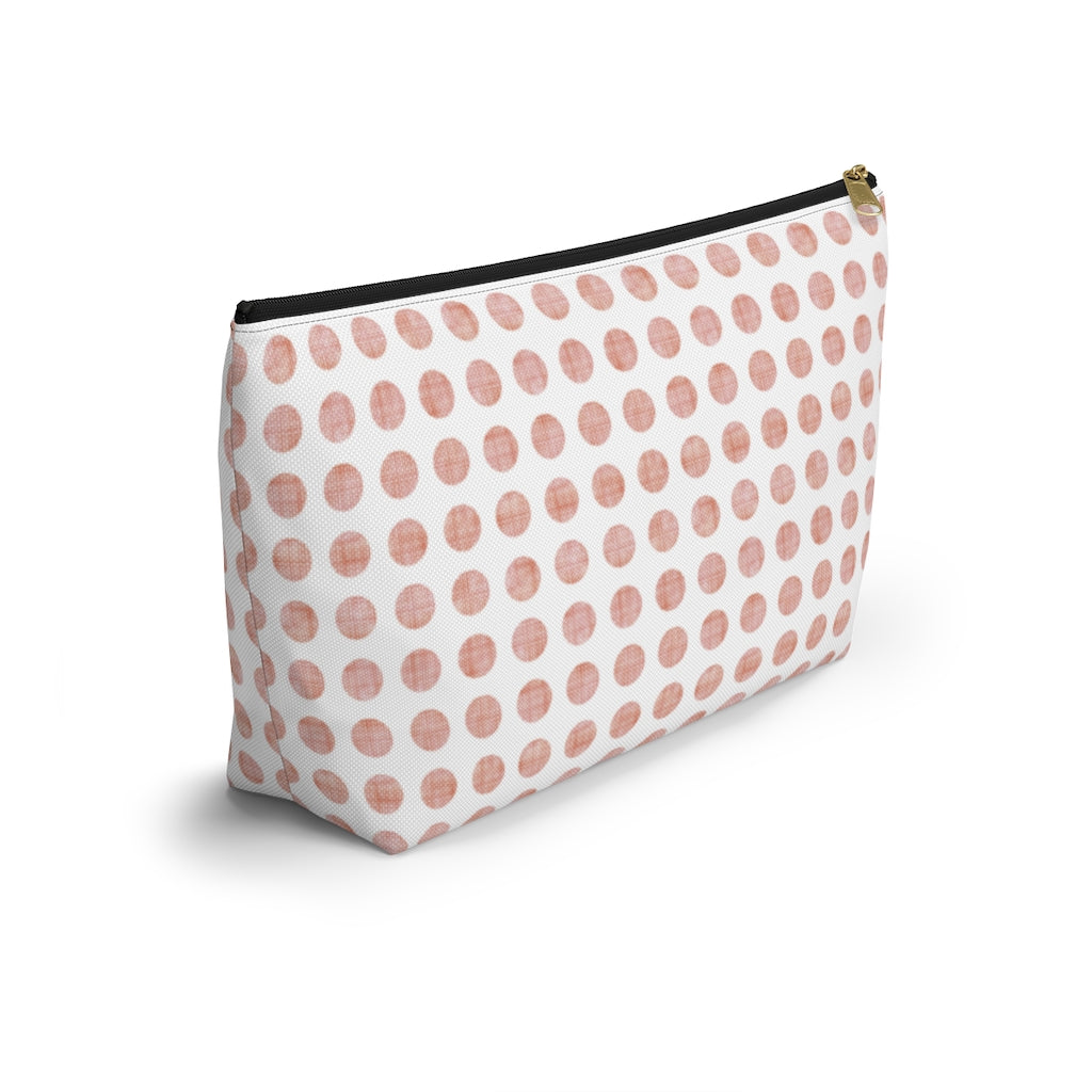 Textured Polka Dots Accessory Pouch w T-bottom in Peach