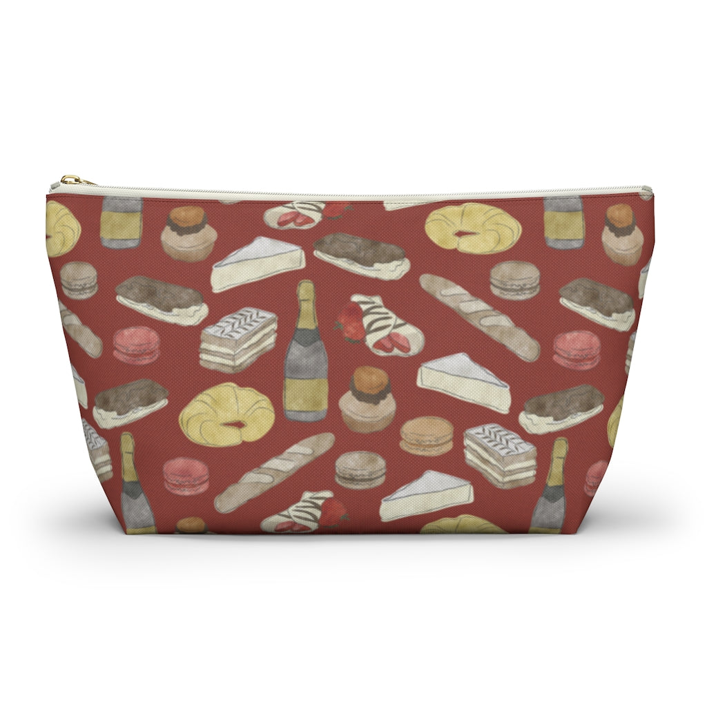 Watercolor French Pastries Accessory Pouch w T-bottom in Red