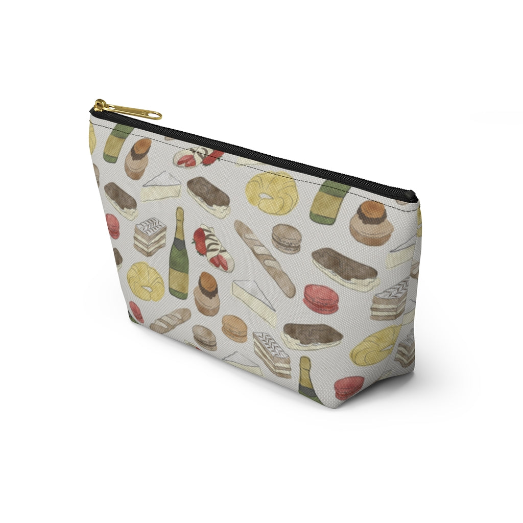 Watercolor French Pastries Accessory Pouch w T-bottom in Cream