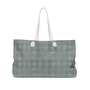 Painterly Plaid Weekender Bag in Aqua