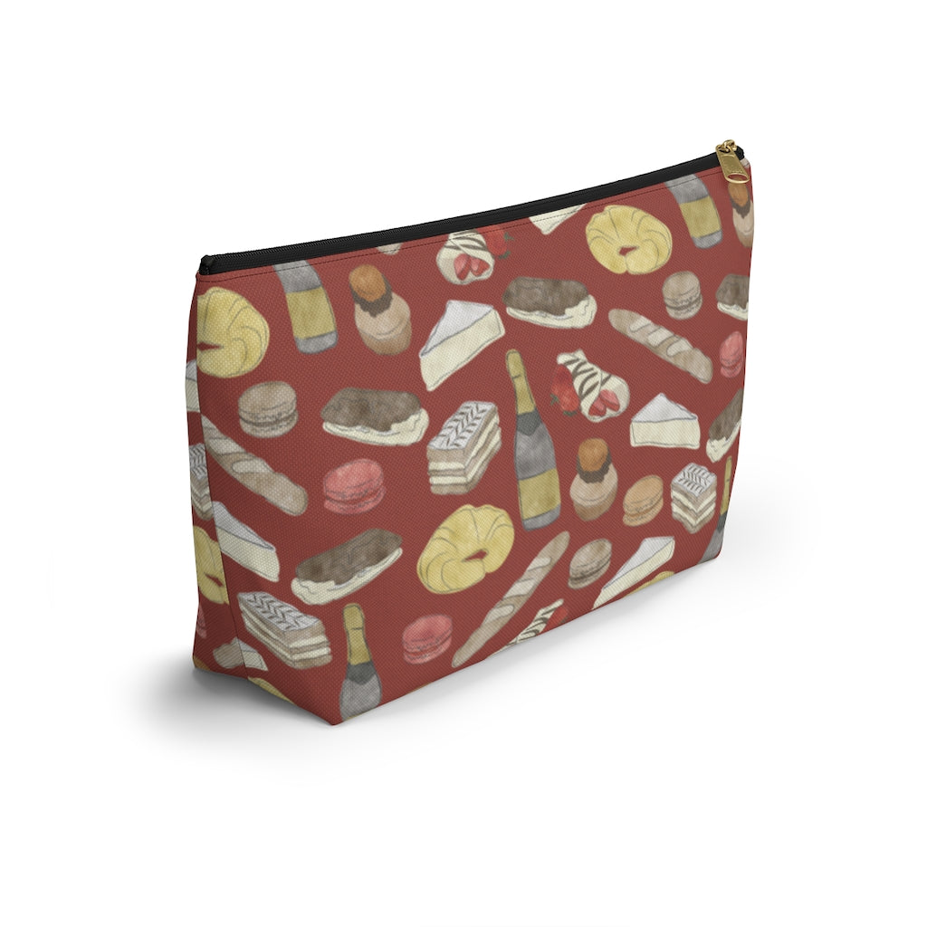 Watercolor French Pastries Accessory Pouch w T-bottom in Red