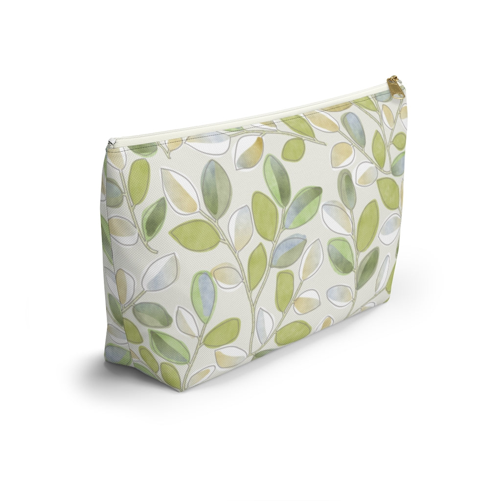Cherry Plum Leaves Accessory Pouch w T-bottom in Green