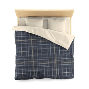 Painterly Plaid Microfiber Duvet Cover in Indigo