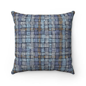 Textured Plaid Square Throw Pillow in Blue