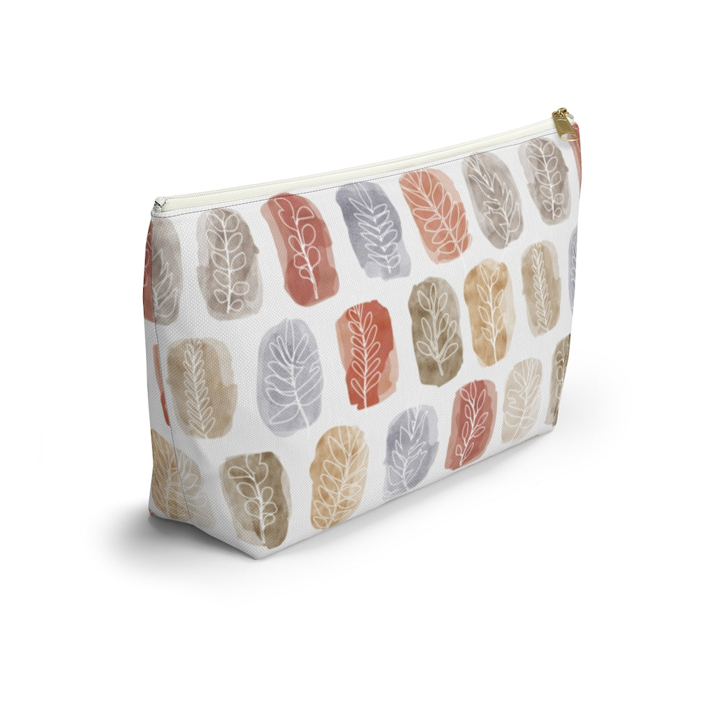 Watercolor Leaf Stamp Accessory Pouch w T-bottom in Red
