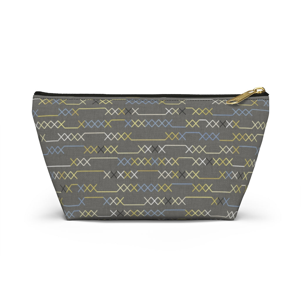Santa Fe Stitch Accessory Pouch w T-bottom in Gray
