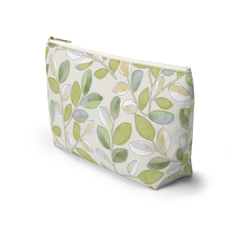 Cherry Plum Leaves Accessory Pouch w T-bottom in Green