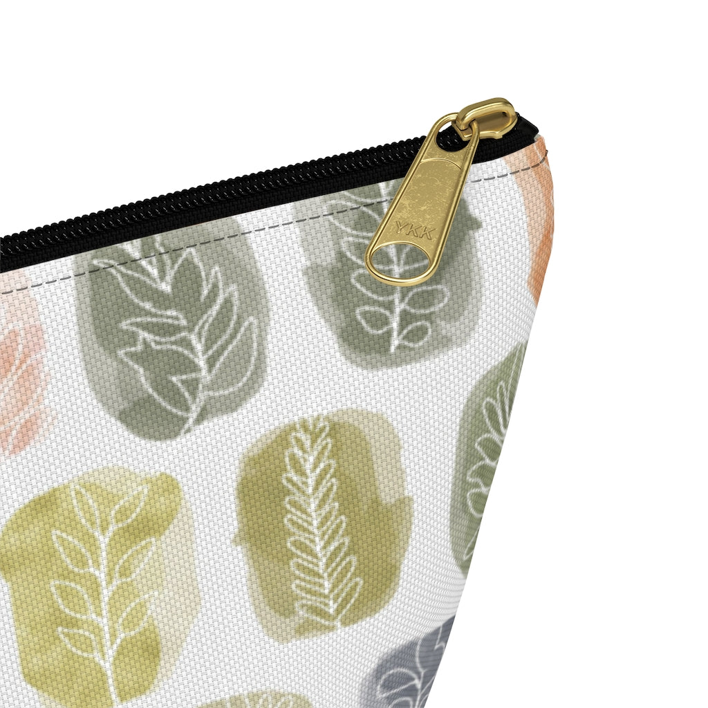 Watercolor Leaf Stamp Accessory Pouch w T-bottom in Green