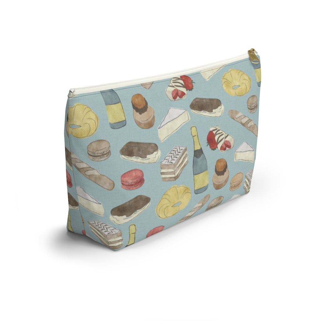Watercolor French Pastries Accessory Pouch w T-bottom in Aqua