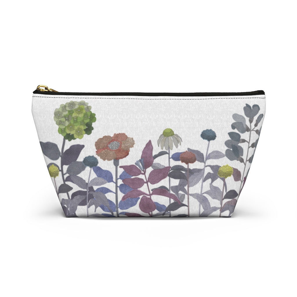 Illustrated Flowers Accessory Pouch w T-bottom in Purple