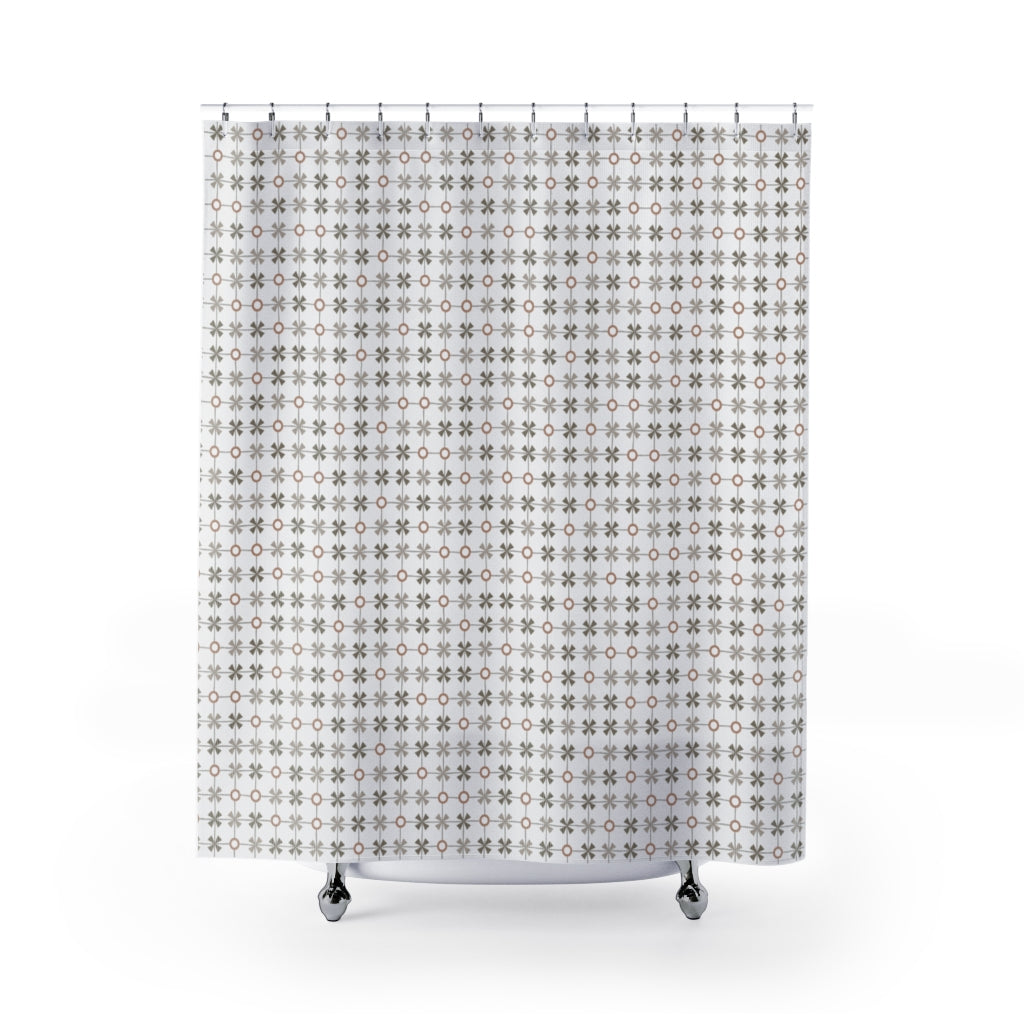 Plaid with Circles Shower Curtain in Taupe