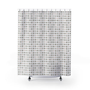 Plaid with Circles Shower Curtain in Taupe