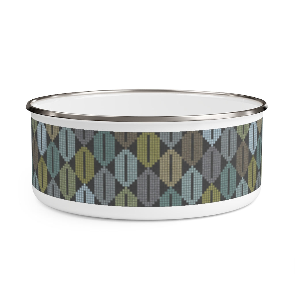 Plaid Diamond Enamel Bowl in Green