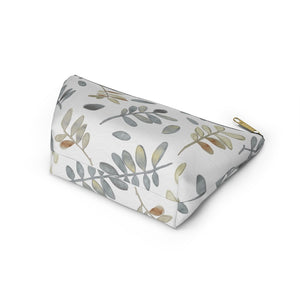 Watercolor Tossed Leaves Accessory Pouch w T-bottom in Gray