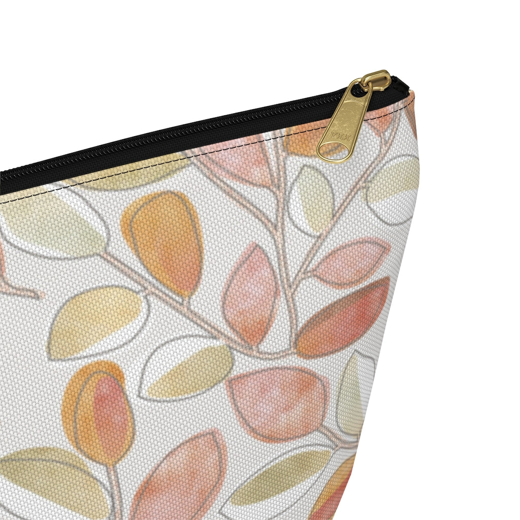 Cherry Plum Leaves Accessory Pouch w T-bottom in Coral