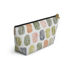 Watercolor Leaf Stamp Accessory Pouch w T-bottom in Green
