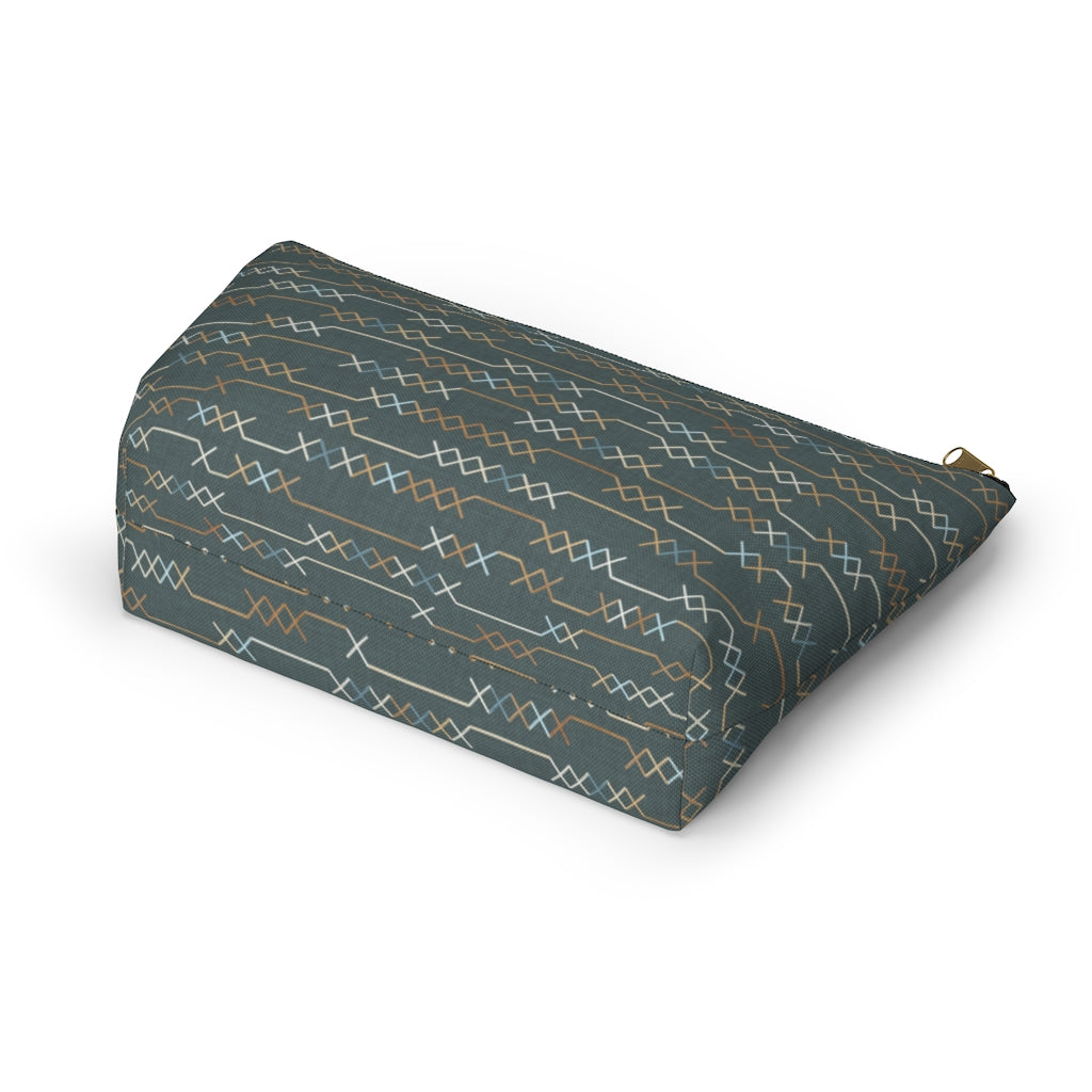 Santa Fe Stitch Accessory Pouch w T-bottom in Aqua
