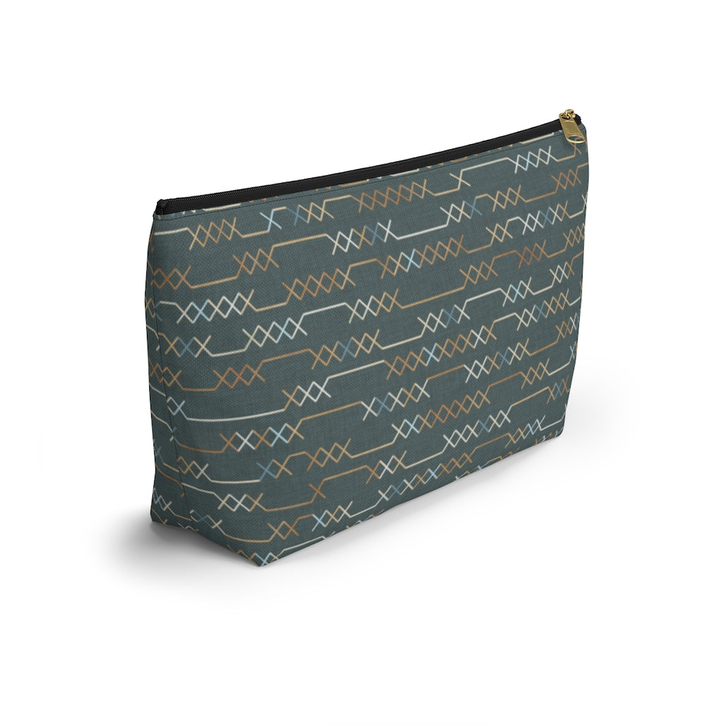 Santa Fe Stitch Accessory Pouch w T-bottom in Aqua