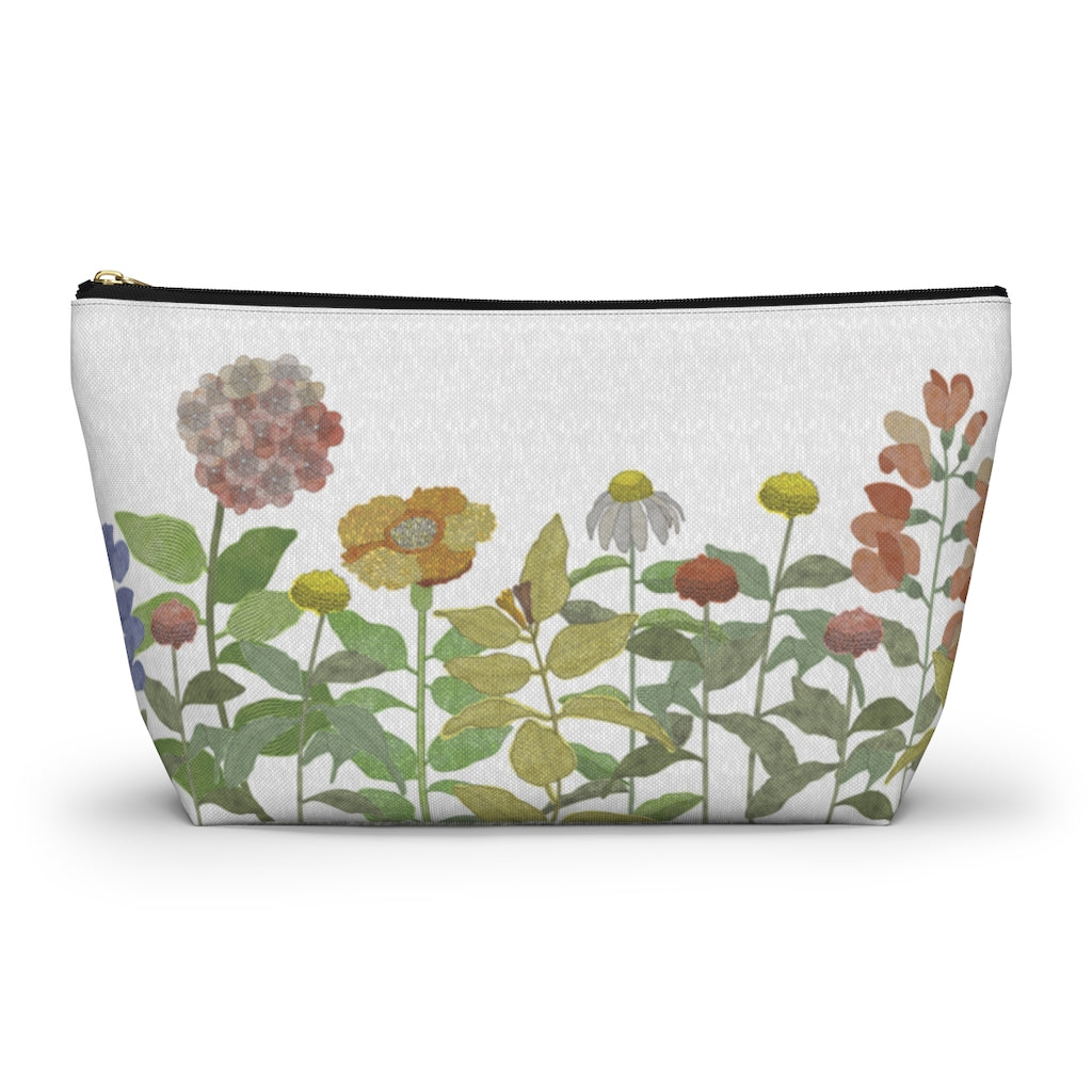 Illustrated Flowers Accessory Pouch w T-bottom in Green
