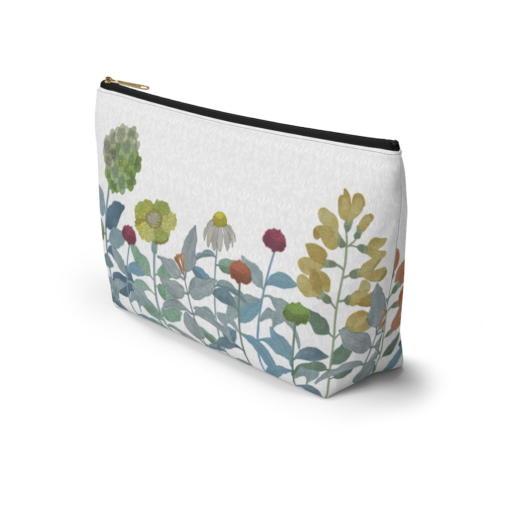 Illustrated Flowers Accessory Pouch w T-bottom in Aqua