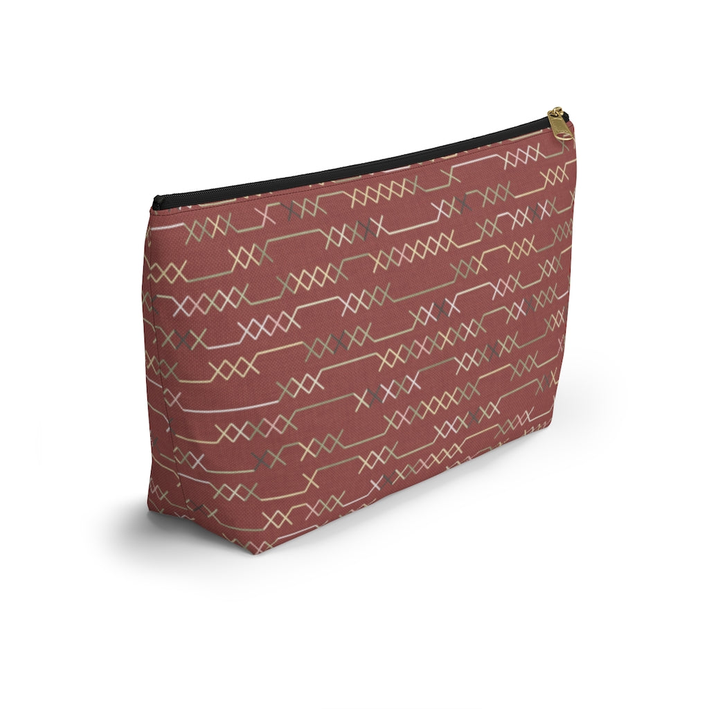 Santa Fe Stitch Accessory Pouch w T-bottom in Red