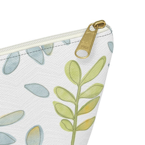Watercolor Tossed Leaves Accessory Pouch w T-bottom in Aqua