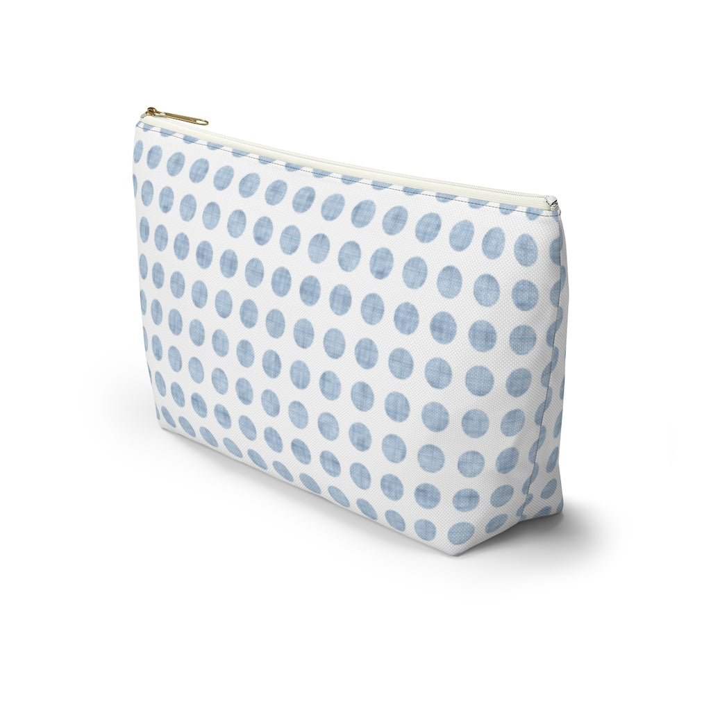 Textured Polka Dots Accessory Pouch w T-bottom in Aqua