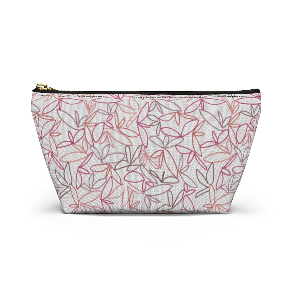 Sketch Leaf Accessory Pouch w T-bottom in Coral