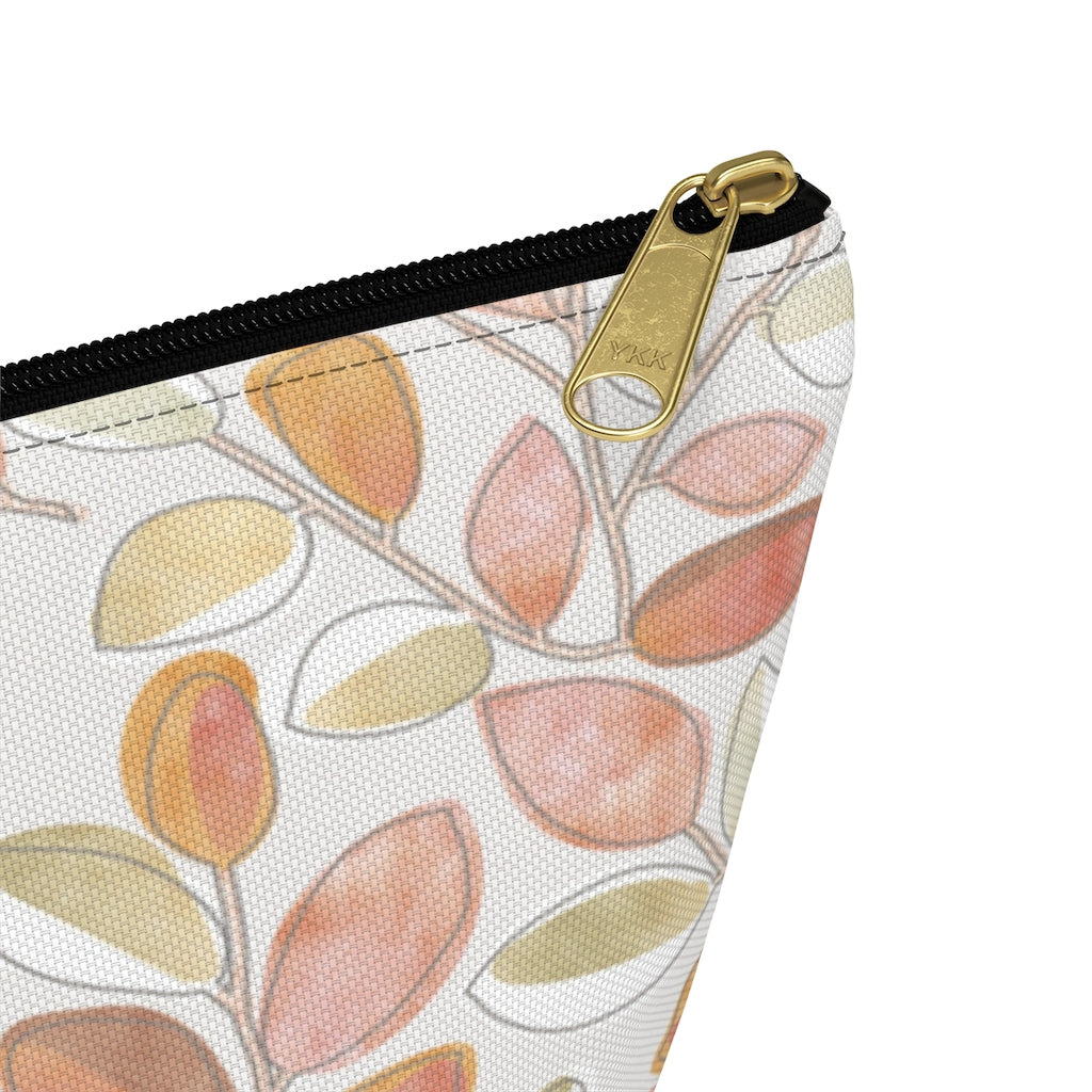 Cherry Plum Leaves Accessory Pouch w T-bottom in Coral