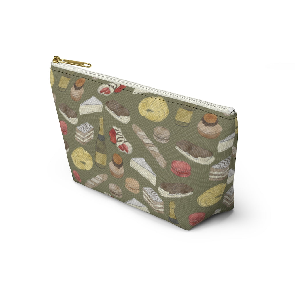 Watercolor French Pastries Accessory Pouch w T-bottom in Green