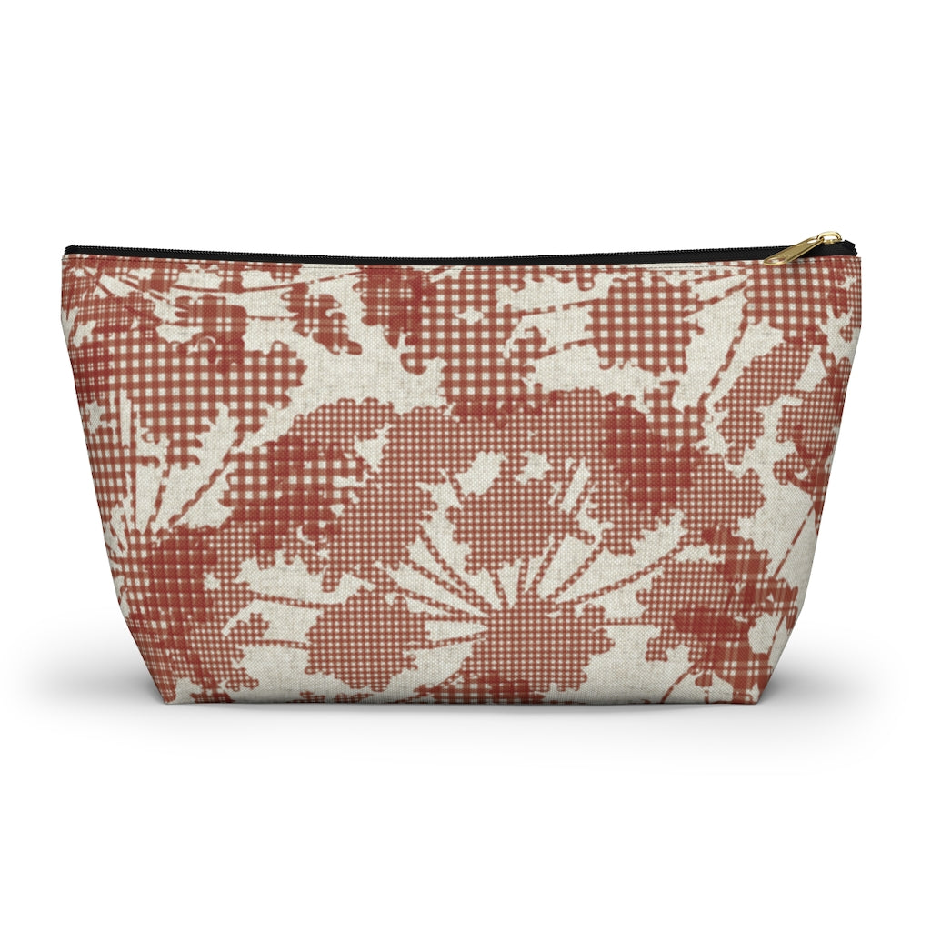 Floral Plaid Accessory Pouch w T-bottom in Red