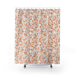 Cherry Plum Leaves Shower Curtain in Coral