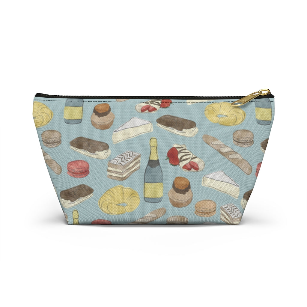 Watercolor French Pastries Accessory Pouch w T-bottom in Aqua