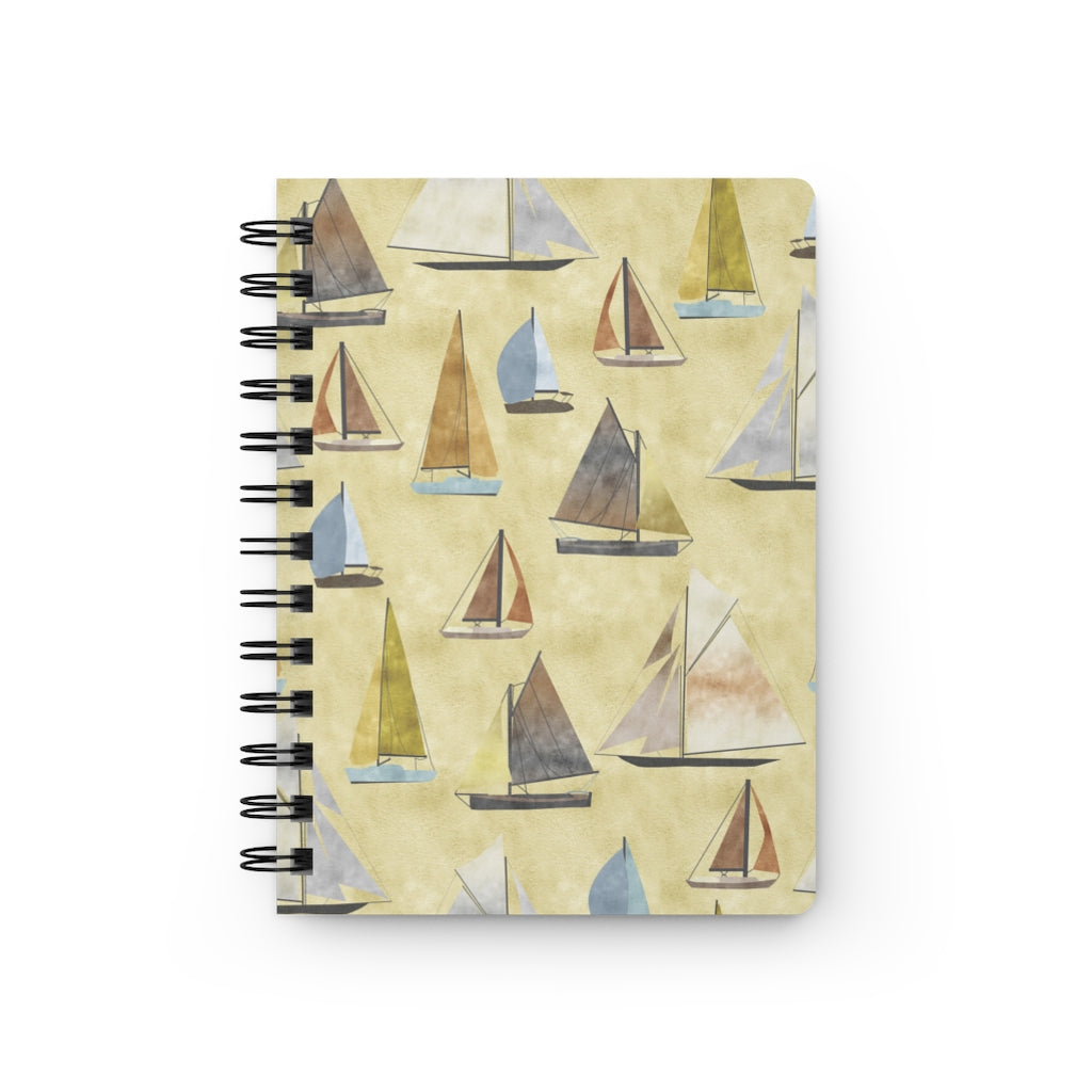 Watercolor Sailboats Spiral Bound Journal in Yellow