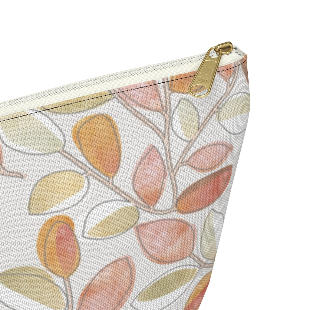 Cherry Plum Leaves Accessory Pouch w T-bottom in Coral