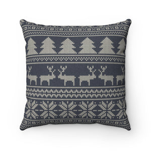 Reindeer Sweater Square Throw Pillow in Navy