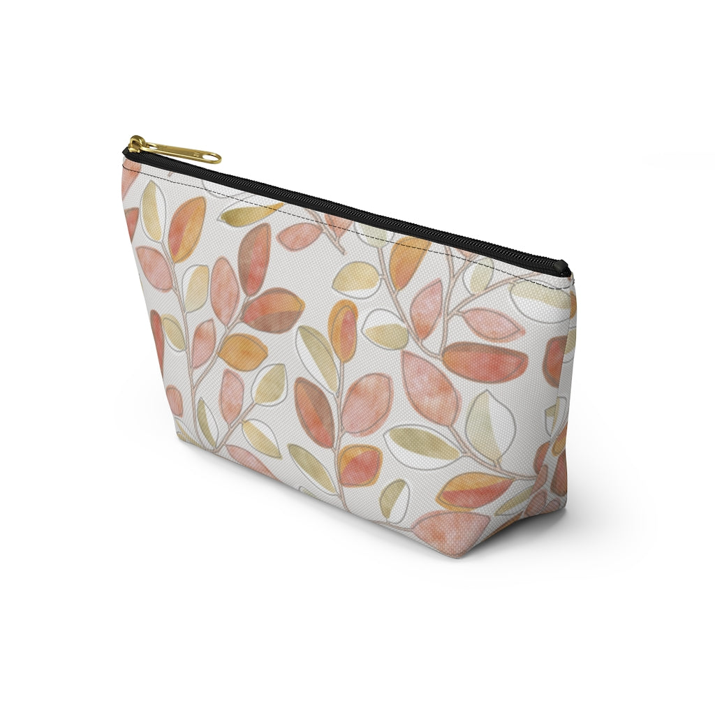 Cherry Plum Leaves Accessory Pouch w T-bottom in Coral