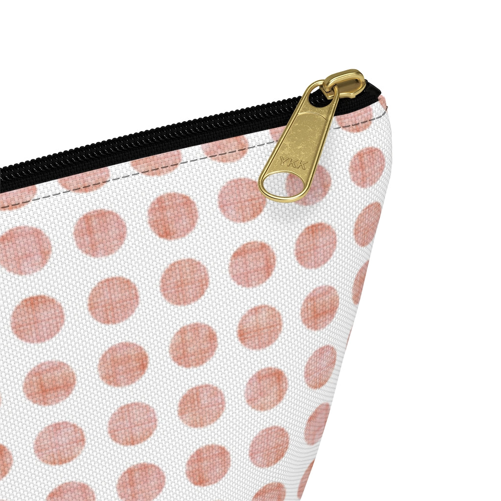 Textured Polka Dots Accessory Pouch w T-bottom in Peach
