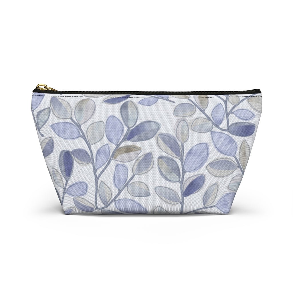 Cherry Plum Leaves Accessory Pouch w T-bottom in Blue