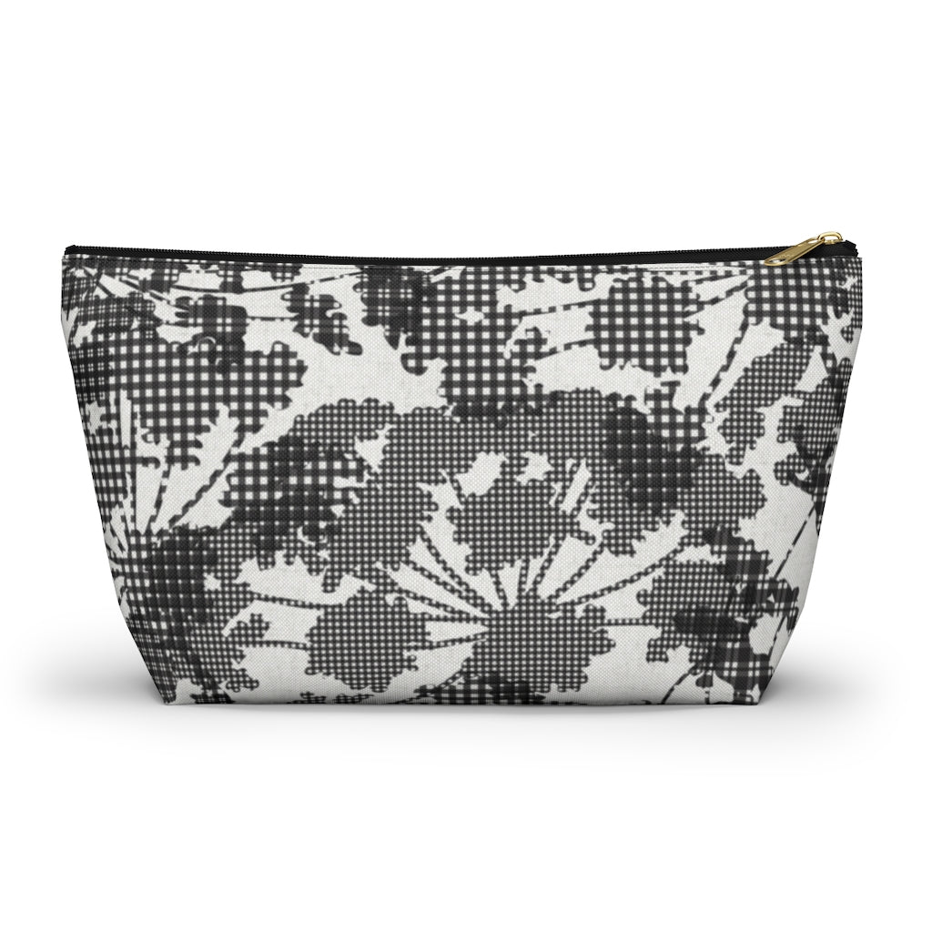 Floral Plaid Accessory Pouch w T-bottom in Black