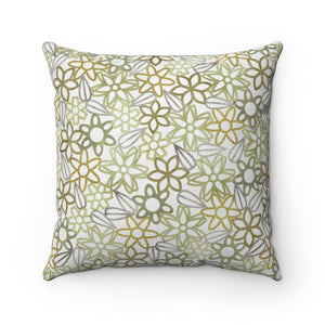 Floral Lace with Leaves Square Throw Pillow in Green