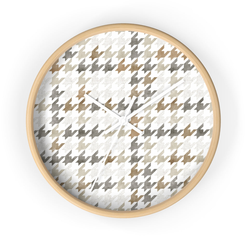 Plaid Houndstooth Wall Clock in Brown