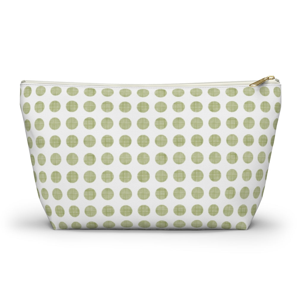 Textured Polka Dots Accessory Pouch w T-bottom in Green