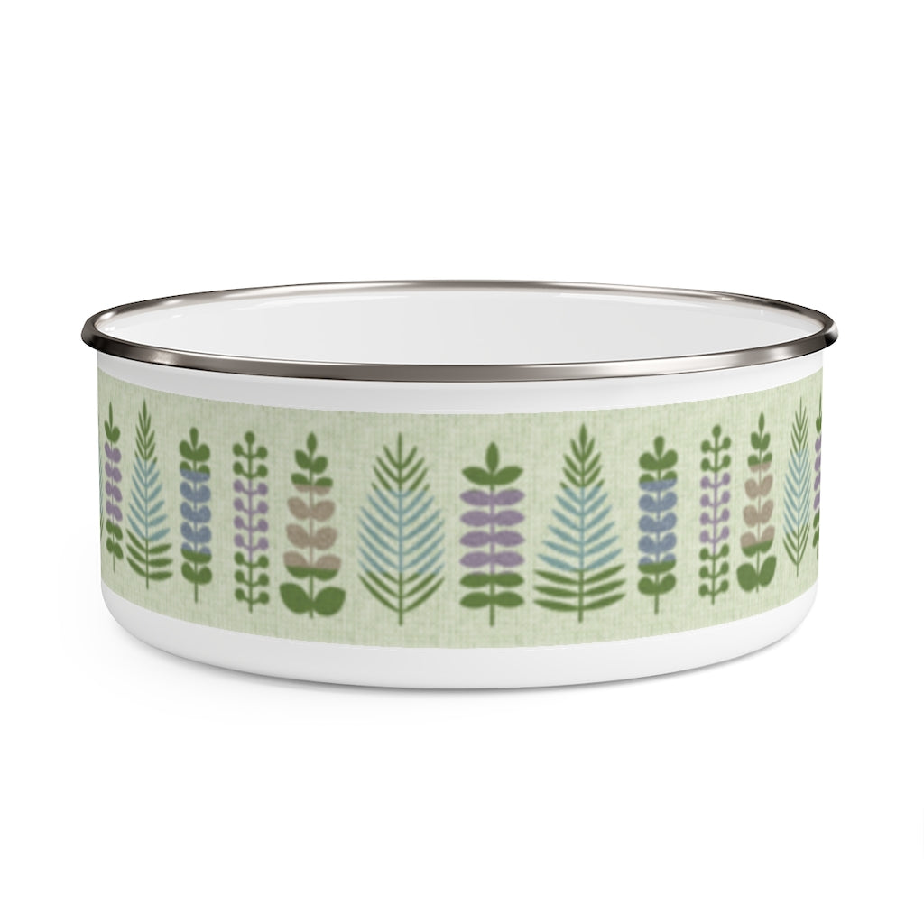 Stamped Leaves Enamel Bowl in Green