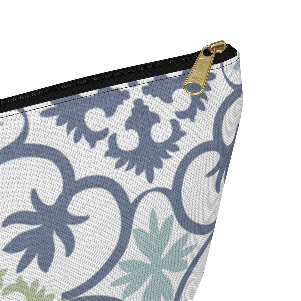 Portugal Tile Accessory Pouch w T-bottom in Blue