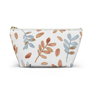 Watercolor Tossed Leaves Accessory Pouch w T-bottom in Orange