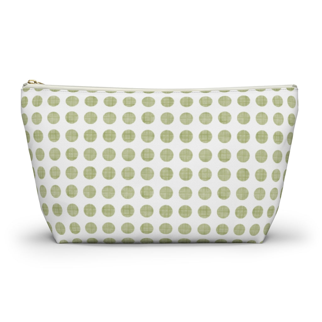 Textured Polka Dots Accessory Pouch w T-bottom in Green
