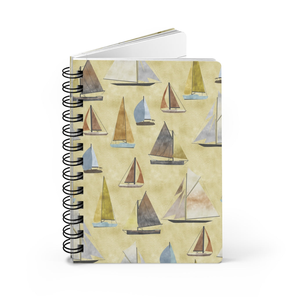 Watercolor Sailboats Spiral Bound Journal in Yellow