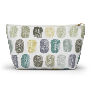 Watercolor Leaf Stamp Accessory Pouch w T-bottom in Teal